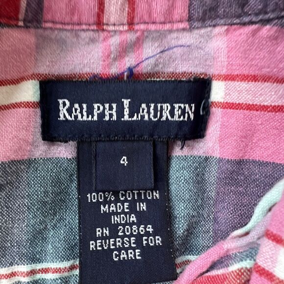 Ralph Lauren Girls Plaid Button Down Sleeveless Embroidered Logo Shirt Sz‎ 4 - Picture 3 of 5